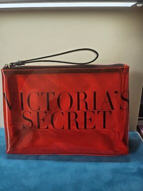 Victoria's Secret Red Transparent Wristlet Makeup Pouch